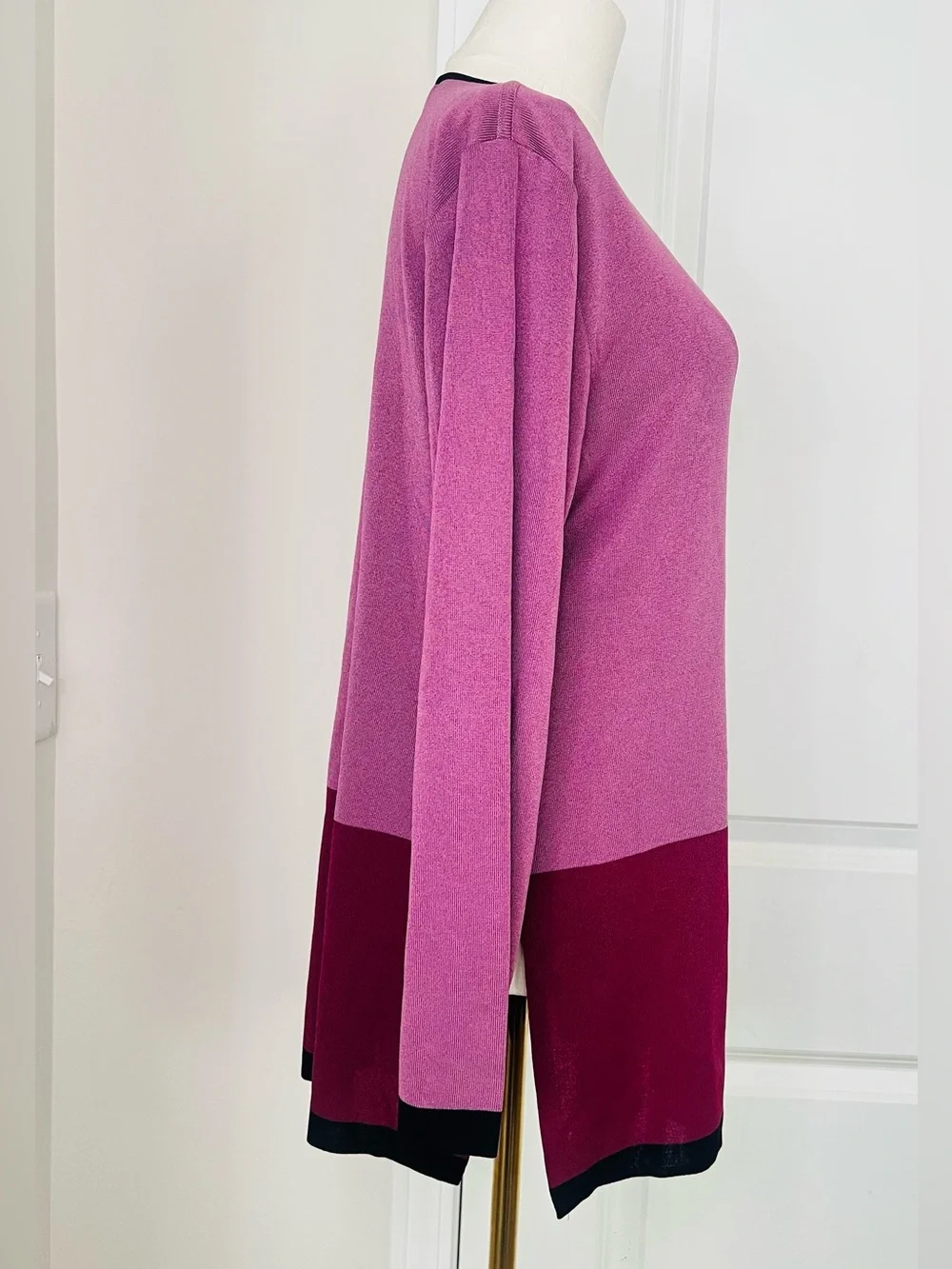 Exclusively Misook Womens Sz L knit shell top pink/purple/black Career *No Pads